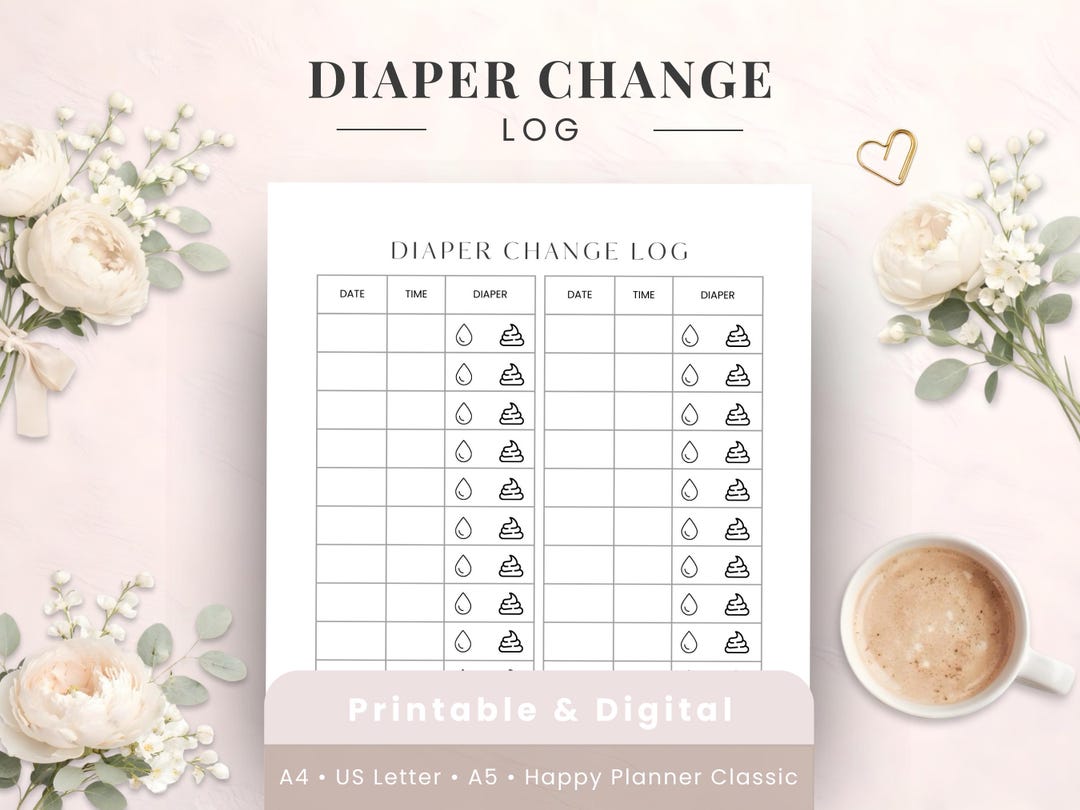 Diaper Change Log Printable Baby Tracker, Wet and Dirty Nappie Record ...
