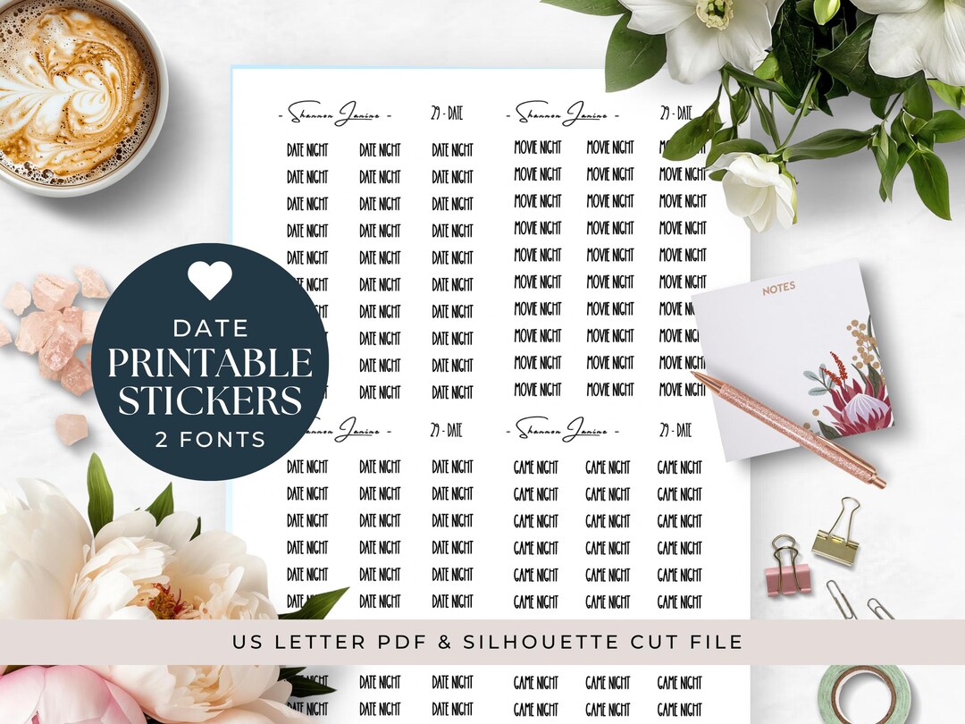 Date Night Printable Planner Stickers for Happy Planner Erin Condren ...