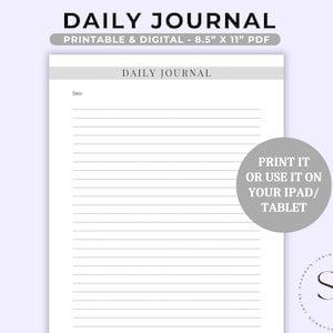 Daily Journal Page | Printable Journal Page | Digital iPad Planner | Printable Planner | Monthly Tracker | Daily Tracker | Yearly Tracker