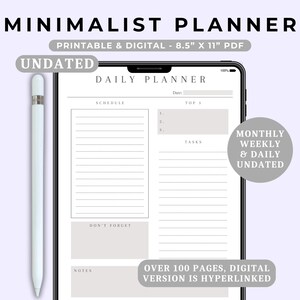 Undated Planner | Minimalist Aesthetic Planner | Digital iPad GoodNotes Planner | Printable Planner | Monthly | Weekly | Daily Planner