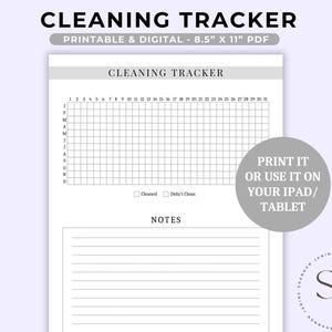Cleaning Tracker | Printable Journal Page | Digital iPad Planner | Printable Planner | Monthly Tracker | Daily Tracker | Yearly Tracker