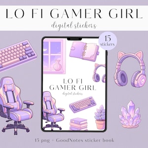 Lo Fi Gamer Girl Stickers, Cozy Gaming Digital Stickers PNG PDF GoodNotes Notability iPad Planner Decor Goodnotes Pre Cropped Sticker Book