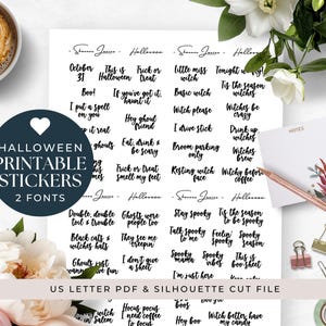 Halloween Printable Planner Stickers for Happy Planner Erin Condren Bujo Hobo Journal, Text Script Font, Functional, Minimalist, Weekly