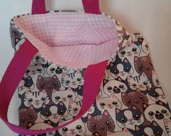 Reversible Kitty /Pink Gingham Child's Tote Bag