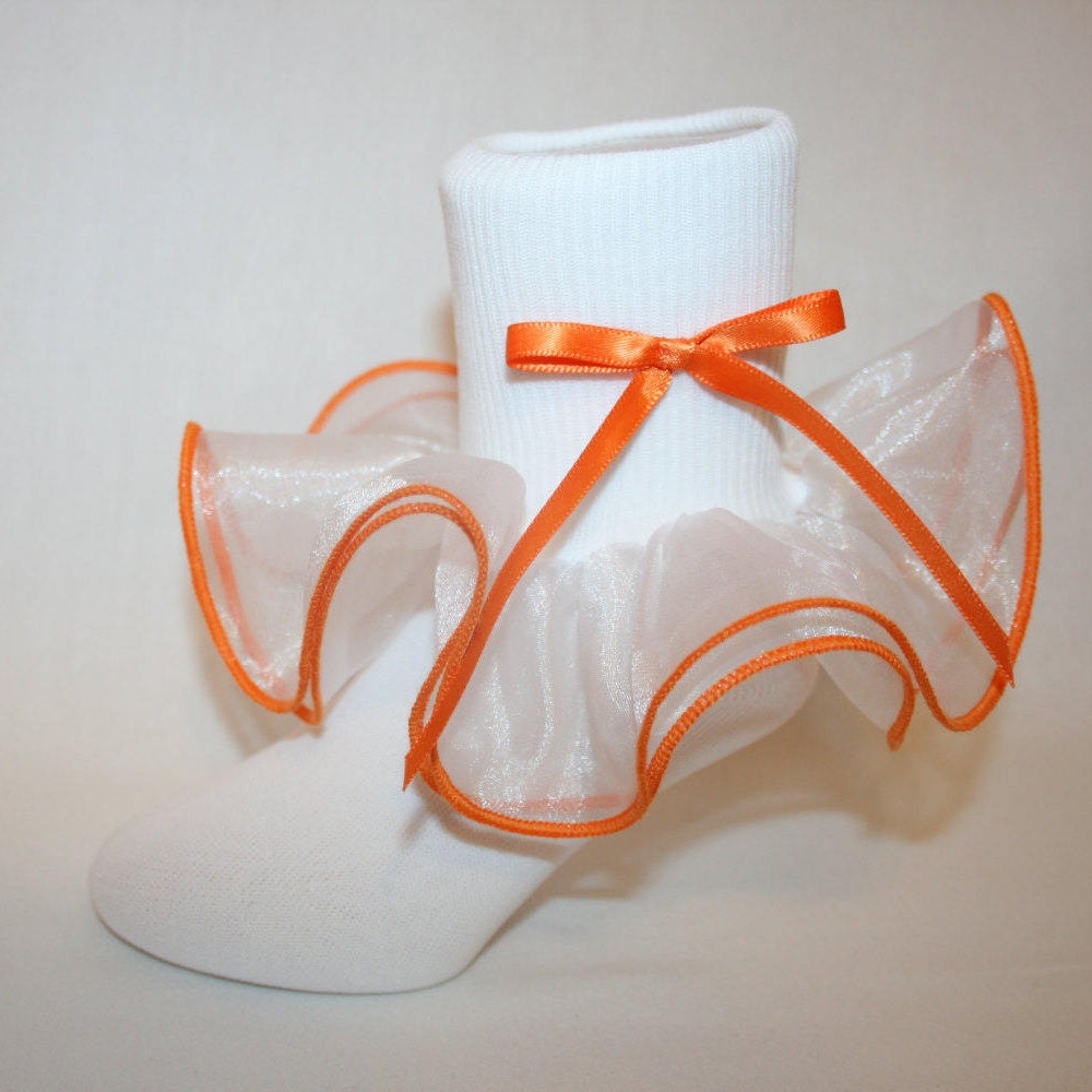 Girls White Nylon Socks with White Organza Ruffle Trimmed in Etsy