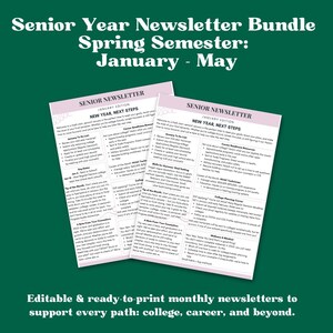 Senior Year Newsletter Spring Bundle | Editable College & Career Counseling Templates | High School Counselor 12th Grade Printables Jan-May