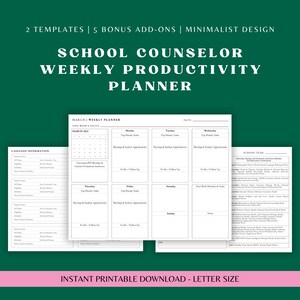 School Counselor Planner, School Counseling, Minimalist Design, SY25-26, Printable Landscape, Weekly Organizer, Week At a Glance