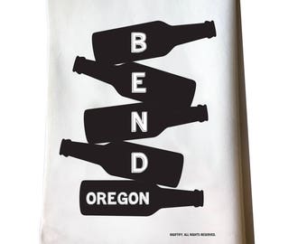 Bend Oregon Beer Bottle Stack Cotton Flour Sack Tea Towel - hostess gift