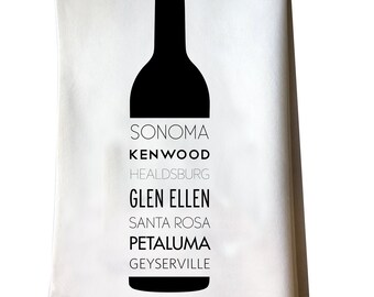 Sonoma Valley Cities Wine Bottle tea towel - hostess gift