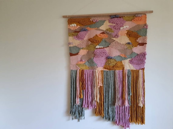 Hand Woven Boho Wall Art: Recycled Cotton & Wool, Earthy Tones