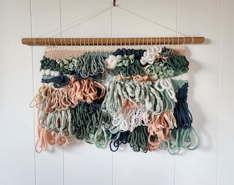 Textured Hand Woven Wall Hanging: Ocean Green & Earthy Tones