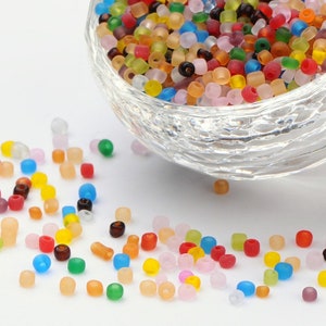 50 grams of glass seed beads, frosted colors, round, mixed color, 3 mm
