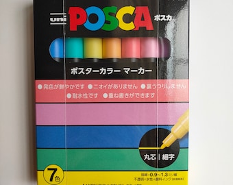 POSCA PC-3M 7 Pastellfarben Set Fine Point 0,9mm bis 1,30mm Stiftlinienbreite