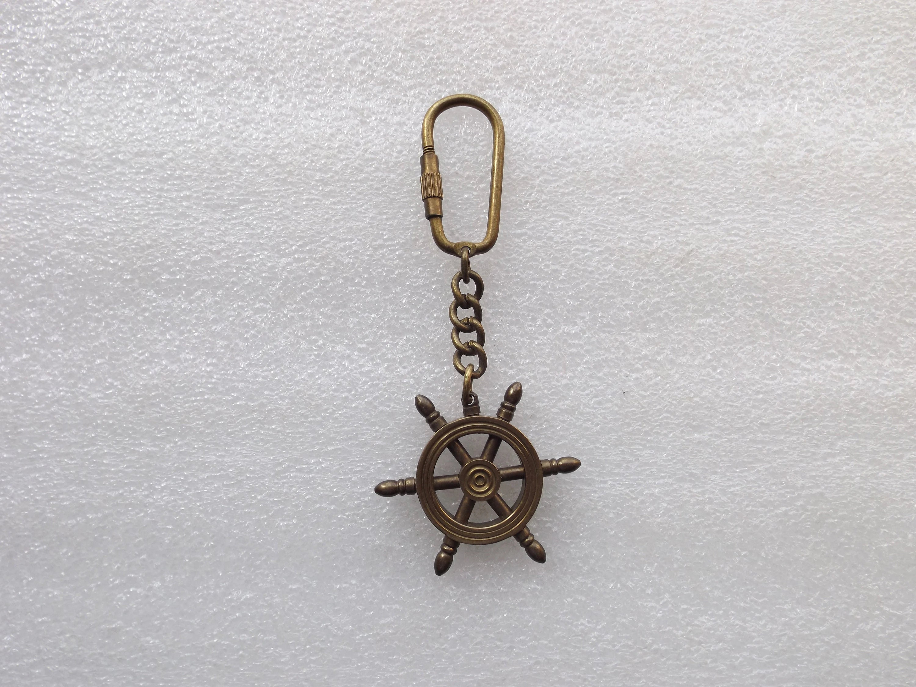 Vintage Keychain Solid Brass/copper Ship Wheel Key Chain Rudder