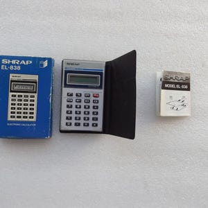 Vintage Genuine Calculator Sharp Elsi Mate EL-838 , Made in Japan 1982s. , Box , Manual , Working , New Old Stock , EXCELLENT, FREE Shipping