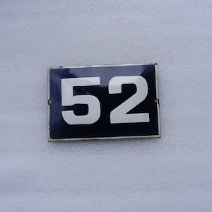 Vintage Enamel Metal Plate Number 52 - (15 cm = 5.9 in) x (9.8 cm = 3.9 in) , Door Number, Home Decor , Address Signs ,  FREE SHIPPING
