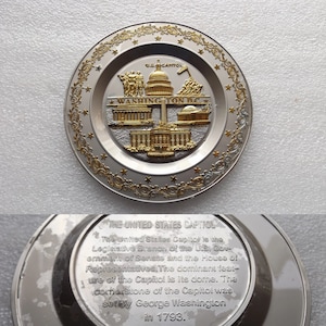 Vintage Washington D.C. Metal Souvenir Plate , Gold Colored ,  FREE SHIPPING