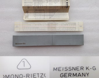 Vintage Slide Rule Meissner K G MONO-RIETZ w/ Original Box and Manual, Logarithmic Ruler, Made in Germany, Free Shipping