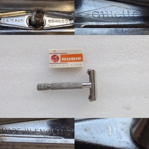 ヴィンテージ安全カミソリ BRIT. PAT. 694093 イギリス製 ルビーブレード 5 枚付き 優良品 送料無料
