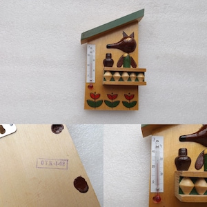 Vintage Old Beautiful Wooden Wall Hangable Thermometer Souvenir , Made in USSR Early 1980s , EXCELLENT  ,  FREE Shipping
