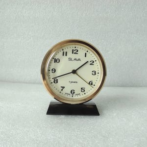 Vintage USSR Russian Alarm Clock  SLAVA , Mechanical Working Clock , Table Slava Clock , FREE Shipping