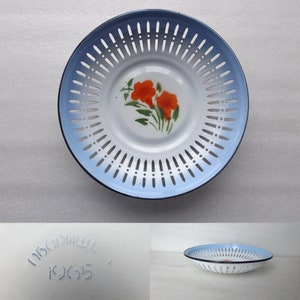 Vintage Enamel Fruit Bowl , Colander , Strainer , 1965's Bulgaria EXCELLENT , Free Worldwide Shipping