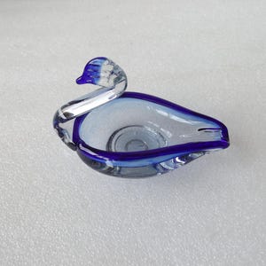 Vintage Art Blue to Clear  Glass Swan Trinket Dish / Ashtray , Bar Decor , Home Decor , Gift for Smoker , Excellent , FREE SHIPPING