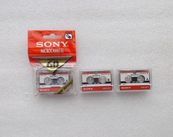 3 x Sony MC-60B Microcassette/1 NEW Tapes, 2 USED Tapes/Dictaphone Tapes/60 minutes/ Japan/ Sealed/ Microcassette Blank Tape, Free Shipping