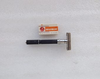 Vintage Safety Razor Gillette 1973 Super Adjustable  T 3 with (5 Rubie blades), FREE SHIPPING