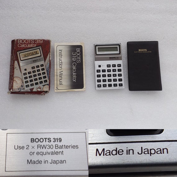 超希少なビンテージ電卓 BOOTS 319、日本製、取扱説明書、箱付き、動作