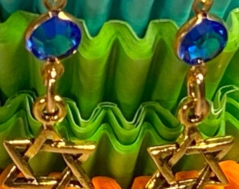 STAR  of DAVID EARRINGS, Swarovski Blue Crystal, Jewish Jewelry - 2347C