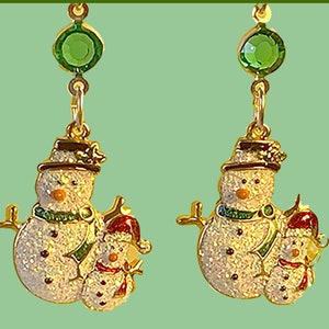 SNOWMAN EARRINGS, Christmas, Christmas earrings, Christmas jewelry,snowman jewelry, snowman. snowkid, glitter, red Swarovski crystal - 2517C