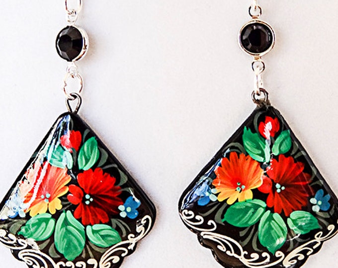 0876 Paper Mache Earrings Floral Earrings Paper Mache Etsy