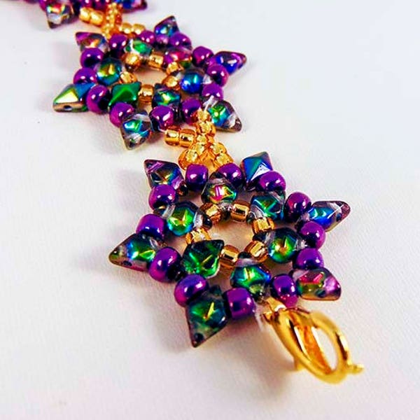 BEADED BRACELET, beaded jewelry, lobster claw clasp, diamond shaped beads, seed beads, multi-color bracelet, handmade bracelet - 2123