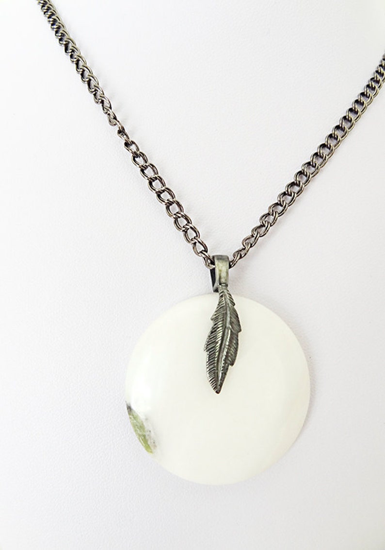 gunmetal bail Necklace white stone pendant STONE NECKLACE white necklace antique silver toggle gunmetal bail stone jewelry 0352