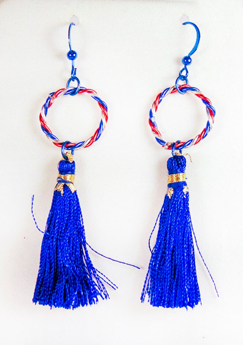 twisted wire hoops Flag Day 4th of July 1839+ blue earrings Independence Day Memorial Day PATRIOTIC EARRINGS Americana earrings