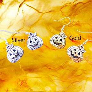 Jack O' Lantern Earrings: Antique Gold or Silver Pumpkin Charms