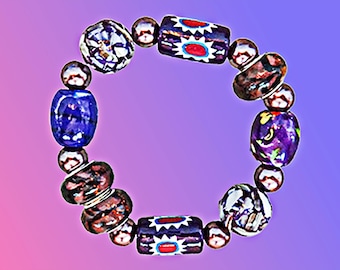 Chunky PURPLE Beaded STRETCH BRACELET – Glass & Acrylic Beads - 0272B
