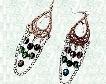 Antique Brass Chandelier Earrings, Swarovski Crystal Dangles