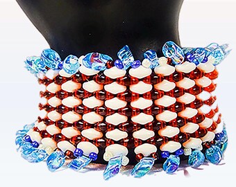 Red White Blue Beaded Patriotic Bracelet: July 4th Jewelry - 1355R