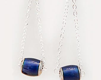 Color Changing Mood Bead Dangle Earrings: Silver Plate Chain
