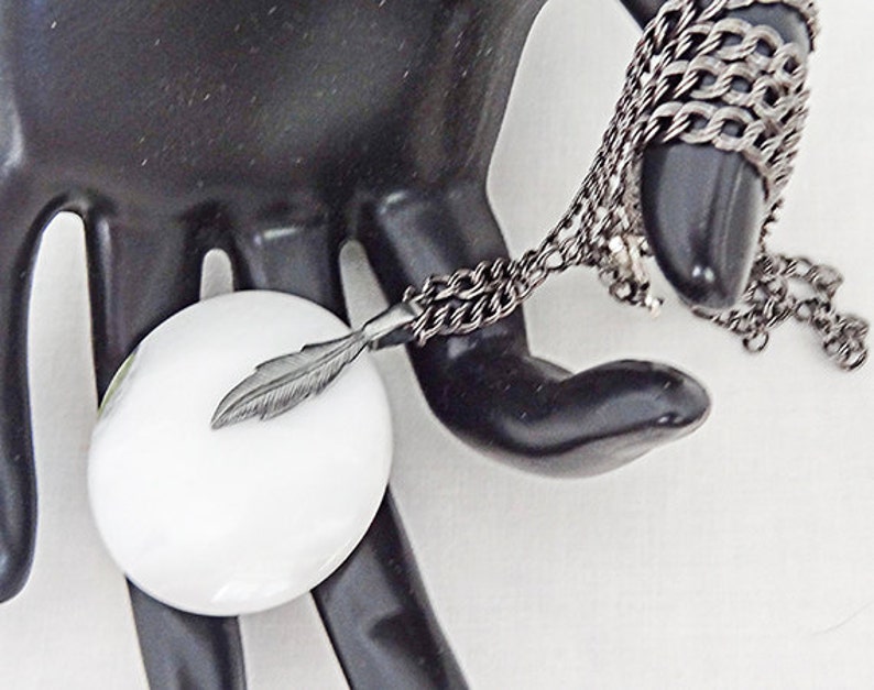 gunmetal bail Necklace white stone pendant STONE NECKLACE white necklace antique silver toggle gunmetal bail stone jewelry 0352