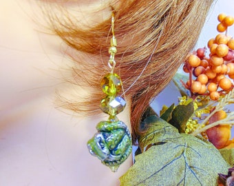Paio Colore Oro Serpente Orecchini con Verde Cristallo, Pendenti Orecchini da Donna