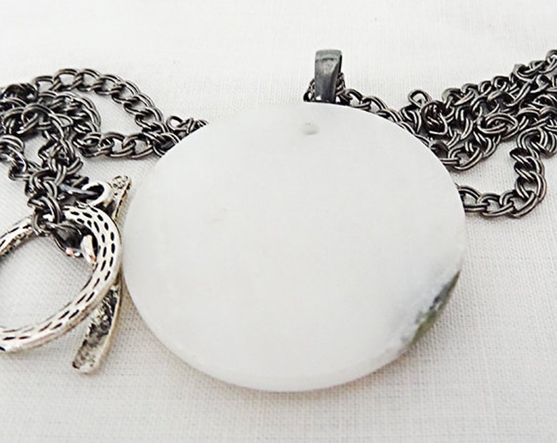 gunmetal bail Necklace white stone pendant STONE NECKLACE white necklace antique silver toggle gunmetal bail stone jewelry 0352