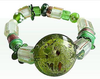 Bracelet extensible grosses perles de verre vertes : Bijoux en perles géniaux - 1241B