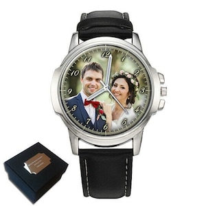 Gepersonaliseerde, custom heren herenpolshorloge Jouw foto, huisdieren, honden, katten, verjaardag, jubileumcadeau, gegraveerd