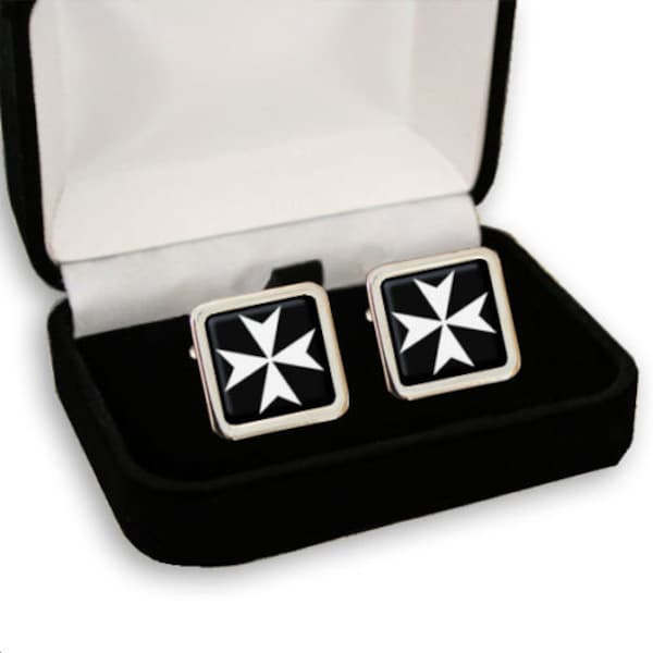 Knights Of Malta  Maltese Cross Masonic Pair of Men's Cufflinks Birthday Father's Day  Best Gift Box Engraving