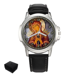 Russian Orthodox Icon Mother Of God  Gents Mens Wrist Watch Birthday Best  Gift, Engraving