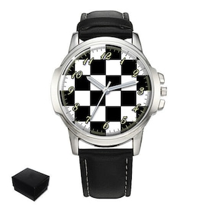 Masonic Chequered Carpet Floor Gents Men&#39;s Wrist Watch Birthday Anniversary Day Best Gift Box