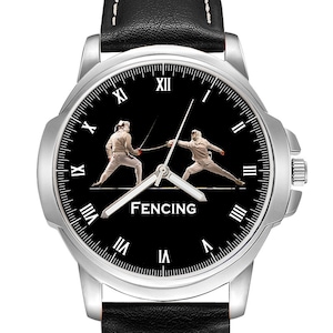 Orologio da polso sportivo per scherma (fioretto, spada, sciabola), regalo ideale per anniversario e compleanno, con scatola e incisione.